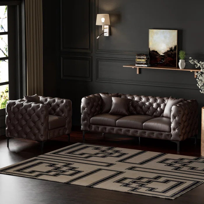 7 Seater Sofa Set: 2-Piece Tufted Faux Leather Sofa