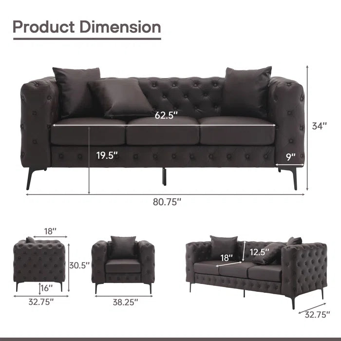 7 Seater Sofa Set: 2-Piece Tufted Faux Leather Sofa