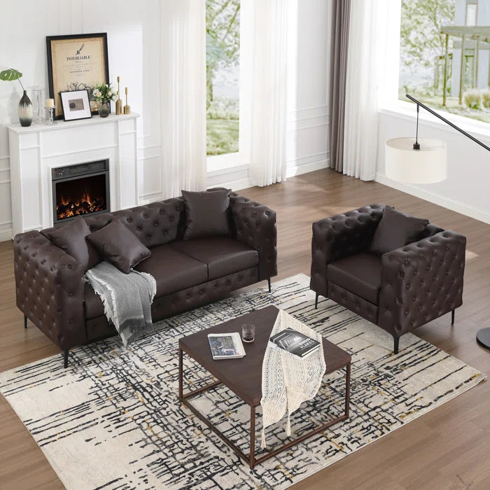 7 Seater Sofa Set: 2-Piece Tufted Faux Leather Sofa