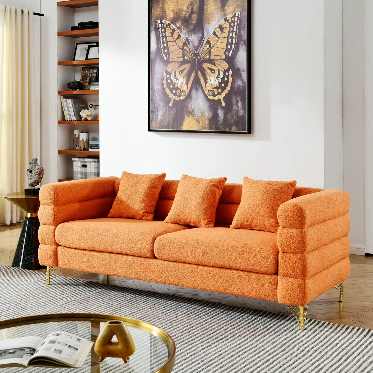 Luxury Sofa Sets: 81'' Wide 2-Piece Fabric Sofa & Loveseat Set with Toss Pillows and Gold Legs