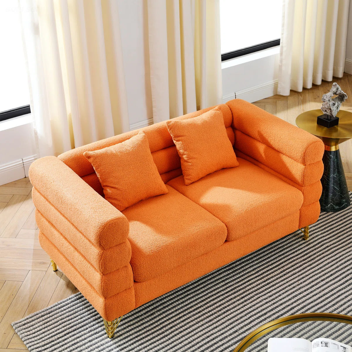 Luxury Sofa Sets: 81'' Wide 2-Piece Fabric Sofa & Loveseat Set with Toss Pillows and Gold Legs