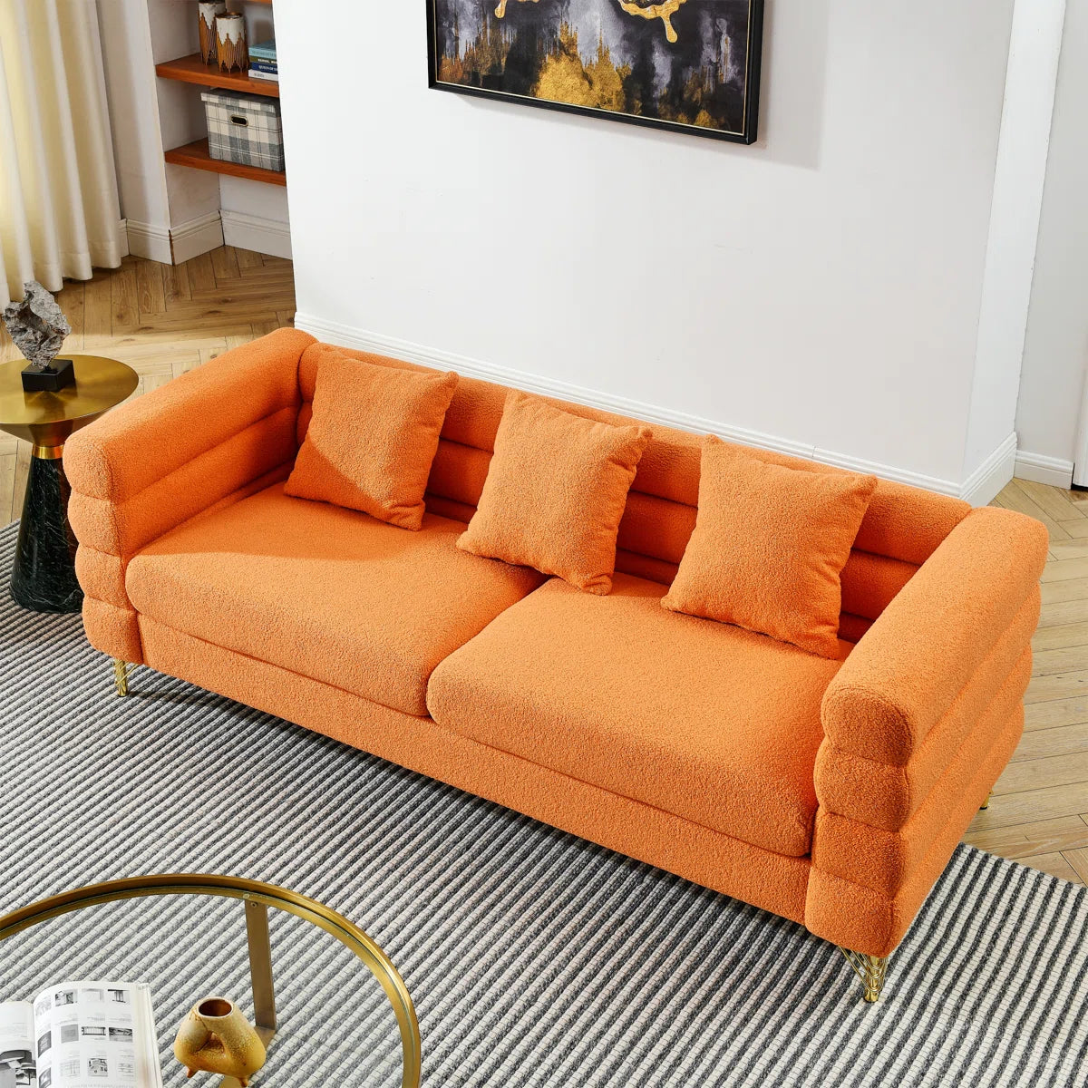 Luxury Sofa Sets: 81'' Wide 2-Piece Fabric Sofa & Loveseat Set with Toss Pillows and Gold Legs