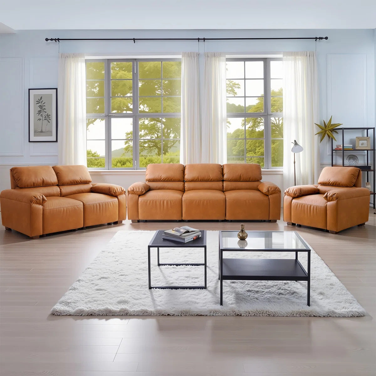 7 Seater Sofa Set: 3-Piece Faux Leather Sectional with 3-Seater Sofa