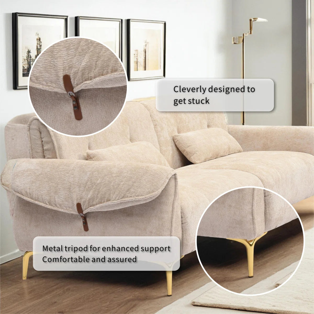Luxury Sofa Sets: 3-Piece Swivel Chair Sofa Set in Plush Fabric with Toss Pillows
