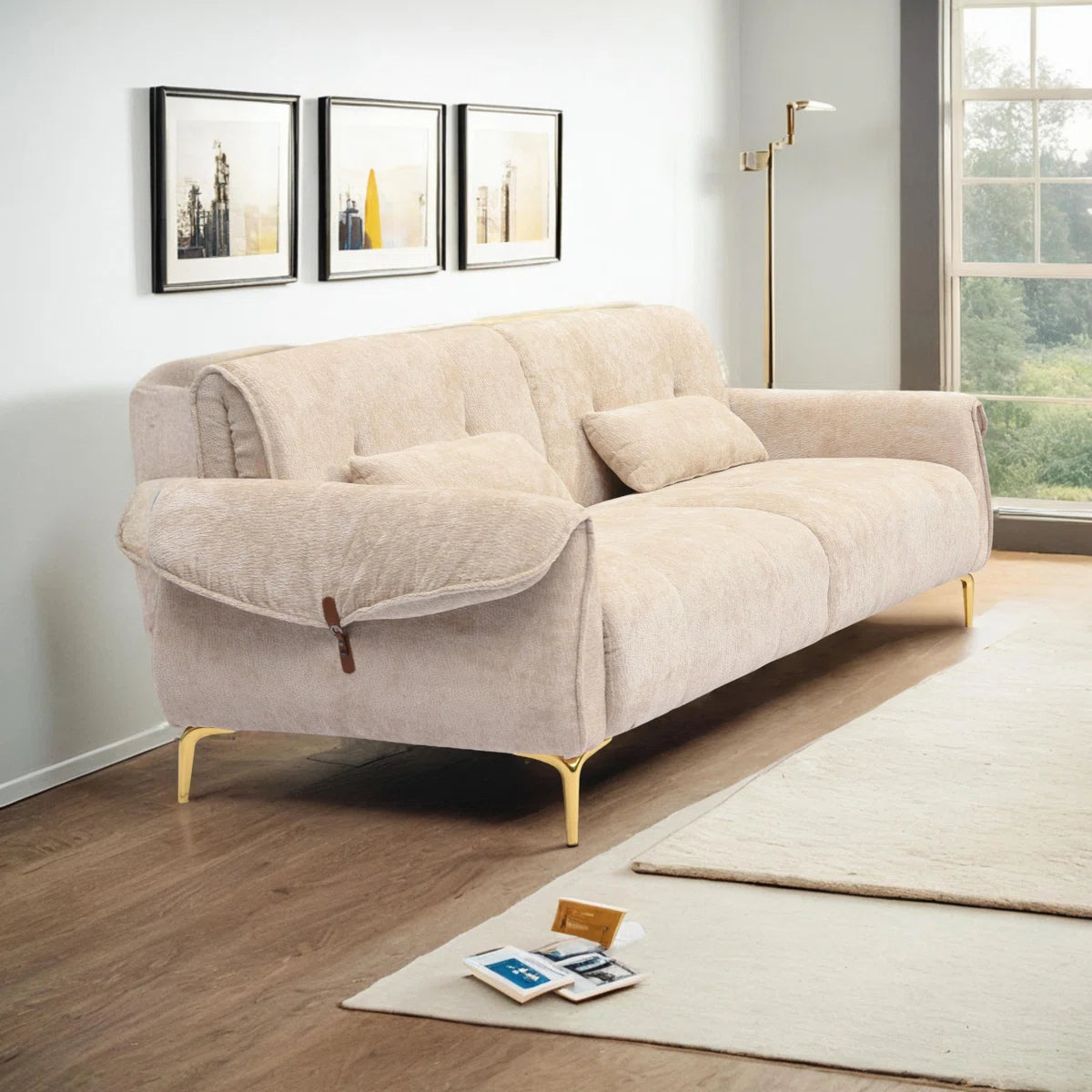 Luxury Sofa Sets: 3-Piece Swivel Chair Sofa Set in Plush Fabric with Toss Pillows