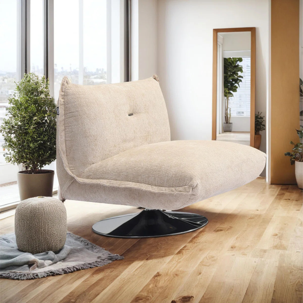 Luxury Sofa Sets: 3-Piece Swivel Chair Sofa Set in Plush Fabric with Toss Pillows