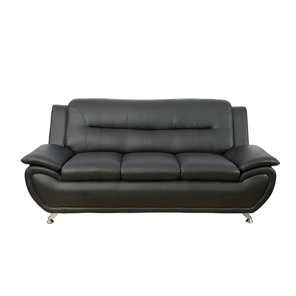 Luxury Sofa Sets: 3-Piece Faux Leather Sofa Set with Chair, Loveseat & Sofa in Modern Chrome Finish