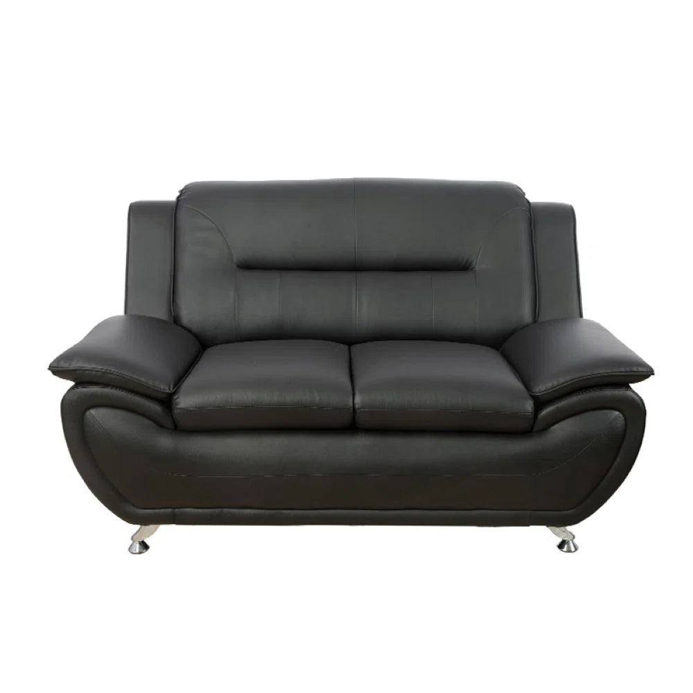 Luxury Sofa Sets: 3-Piece Faux Leather Sofa Set with Chair, Loveseat & Sofa in Modern Chrome Finish
