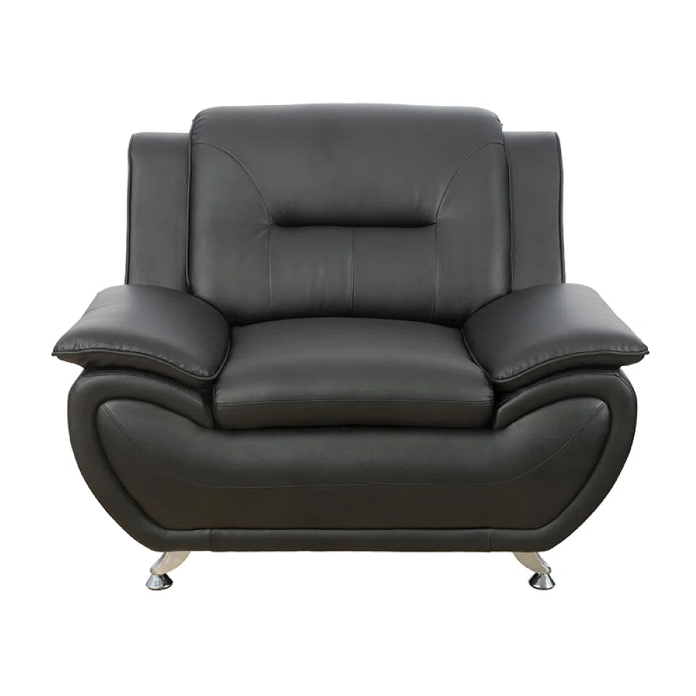 Luxury Sofa Sets: 3-Piece Faux Leather Sofa Set with Chair, Loveseat & Sofa in Modern Chrome Finish