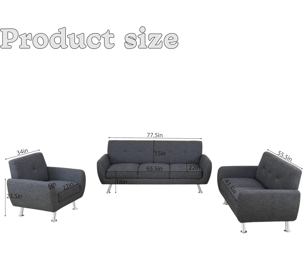 7 Seater Sofa Set: Elegant 3-Piece Living Room Sofa Set