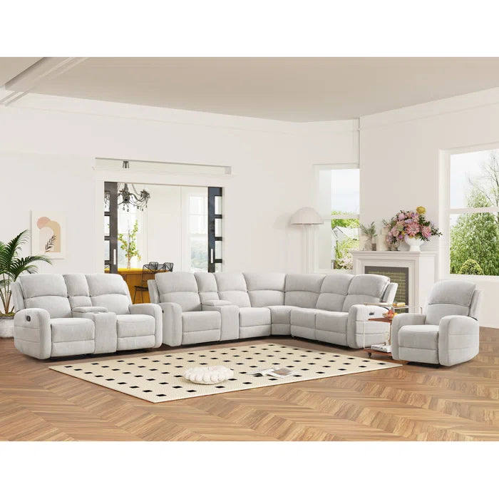 7 Seater Sofa Set: 3-Piece Modern Living Room Set with Cupholders & Storage