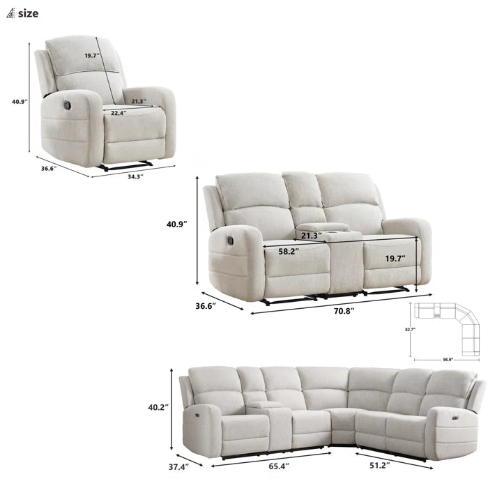 7 Seater Sofa Set: 3-Piece Modern Living Room Set with Cupholders & Storage