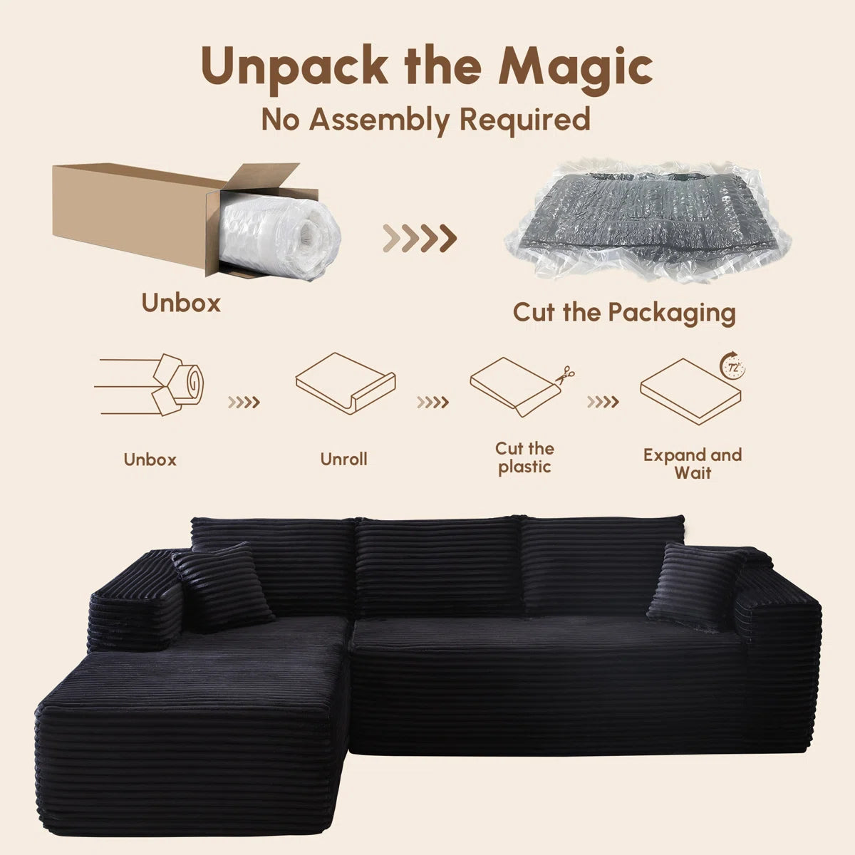 Luxury Sofa Sets: 3-Piece Modular Corduroy Sofa Set with Sleeper, Chaise Lounge & Chair