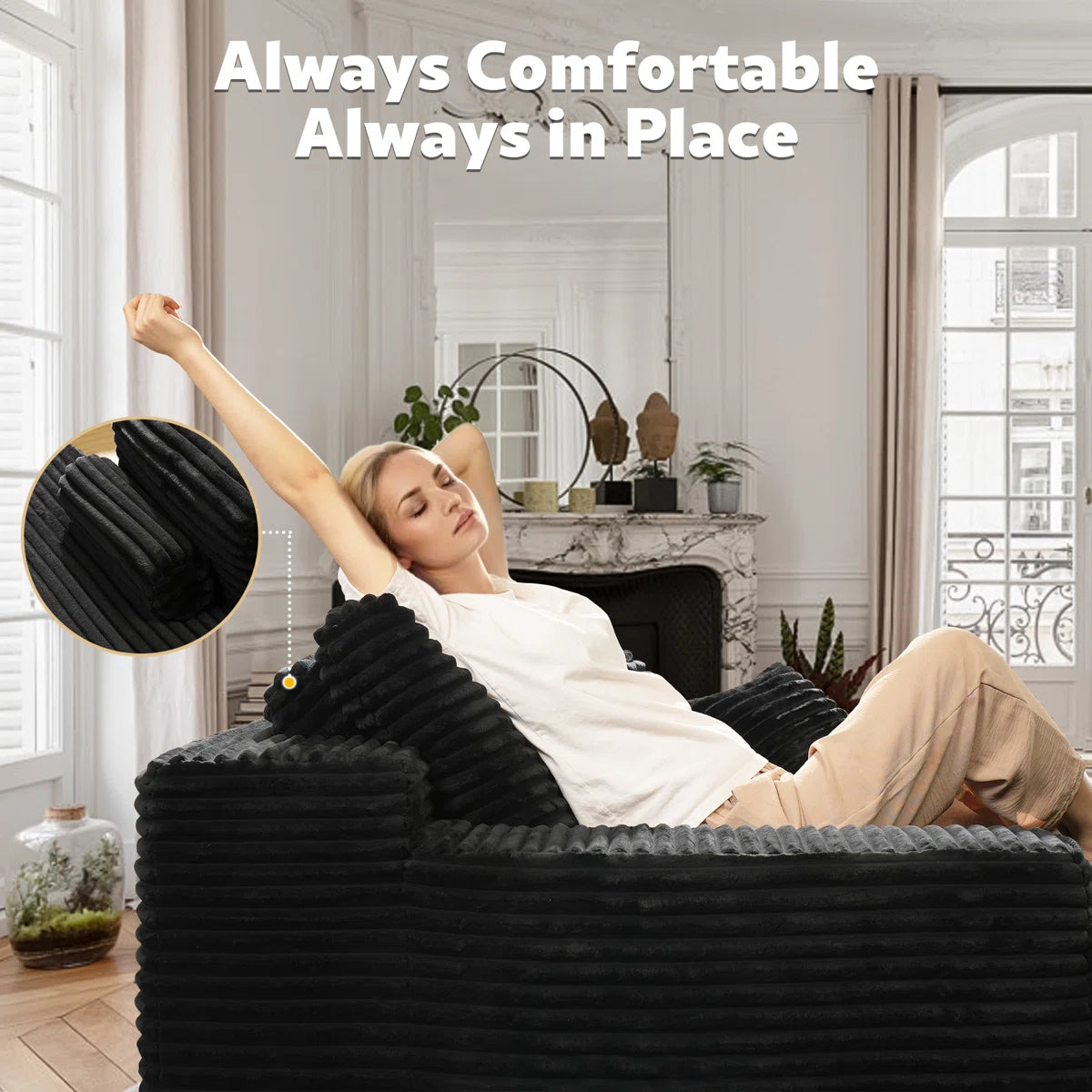 Luxury Sofa Sets: 3-Piece Modular Corduroy Sofa Set with Sleeper, Chaise Lounge & Chair