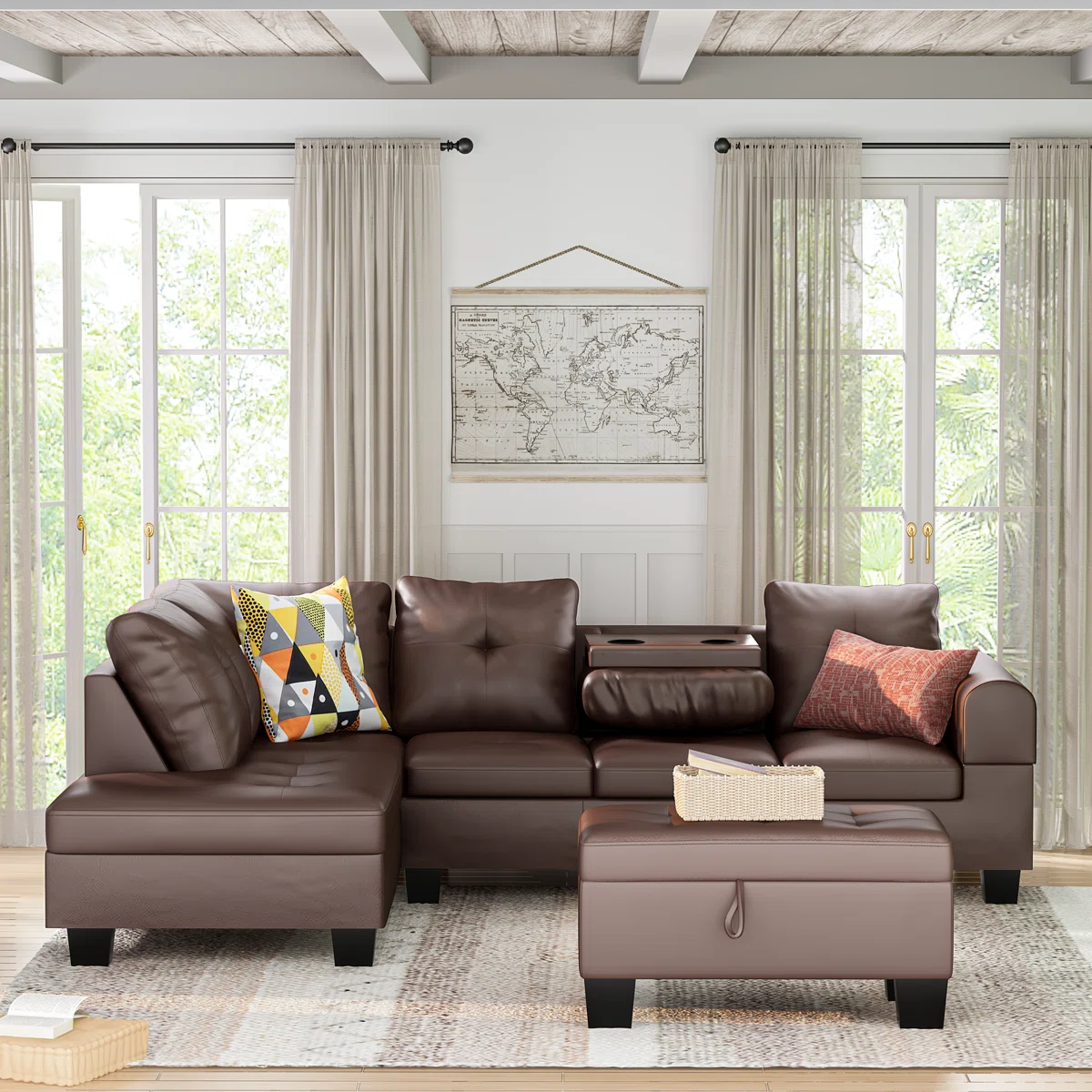 7 Seater Sofa Set: 3-Piece PU Leather Sectional with Chaise