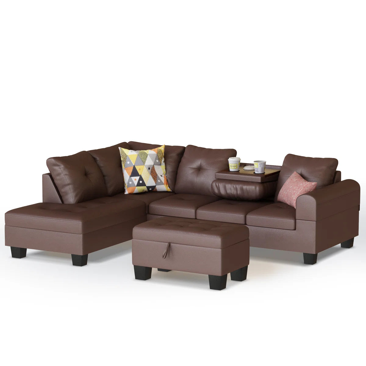 7 Seater Sofa Set: 3-Piece PU Leather Sectional with Chaise