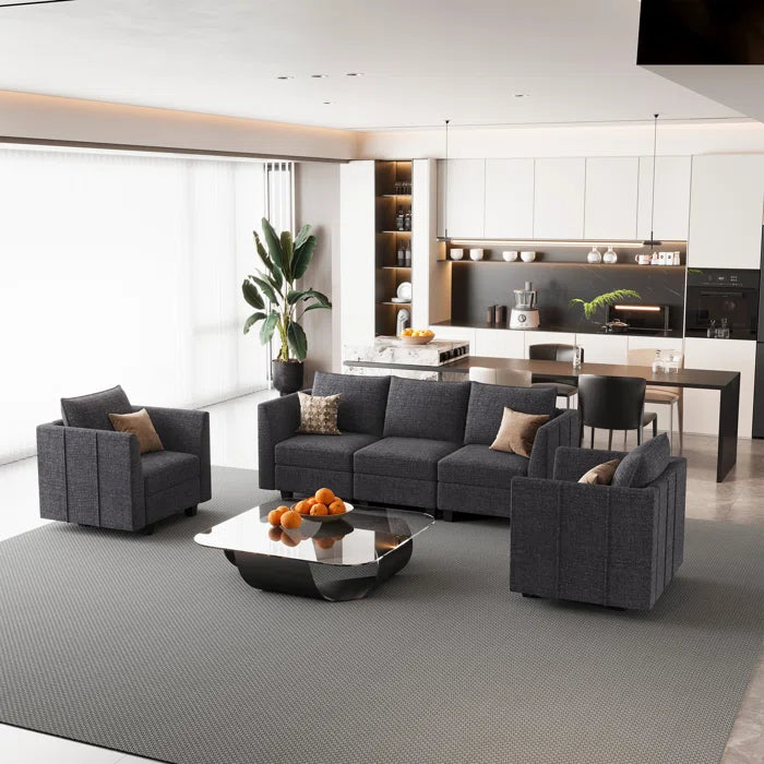 7 Seater Sofa Set: 3-Piece Chenille Modular Sectional with Storage Sofa