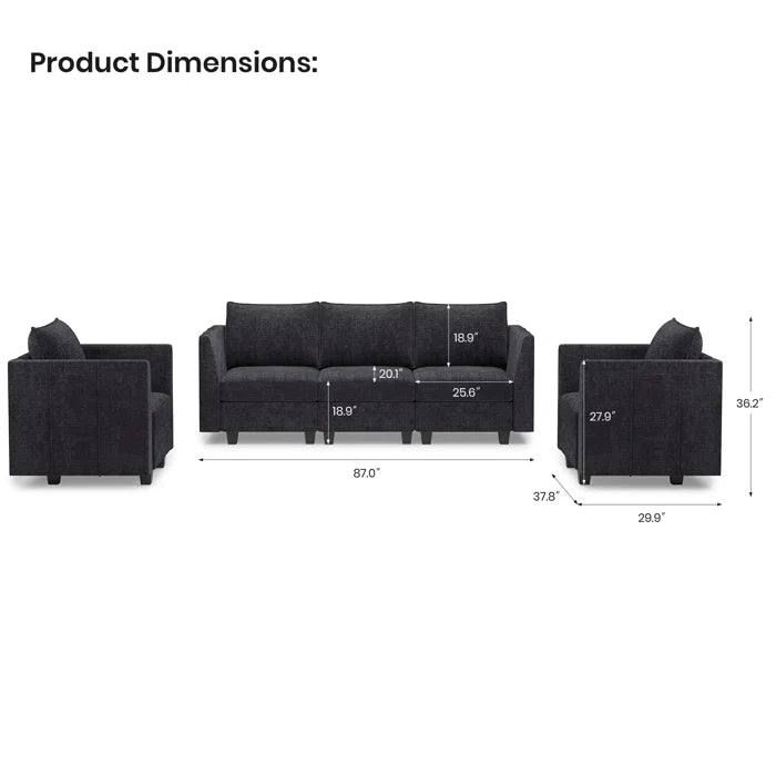 7 Seater Sofa Set: 3-Piece Chenille Modular Sectional with Storage Sofa