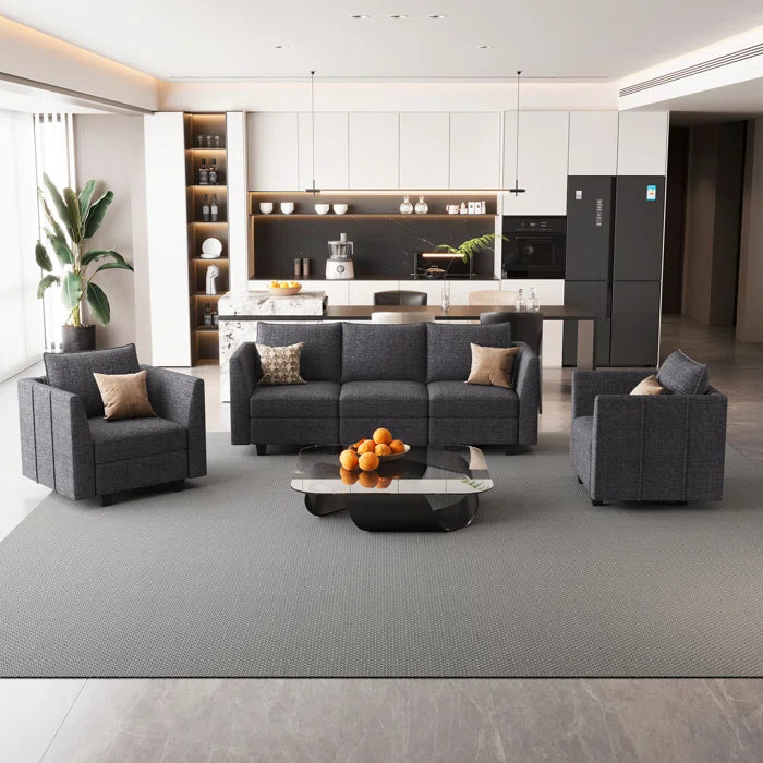 7 Seater Sofa Set: 3-Piece Chenille Modular Sectional with Storage Sofa