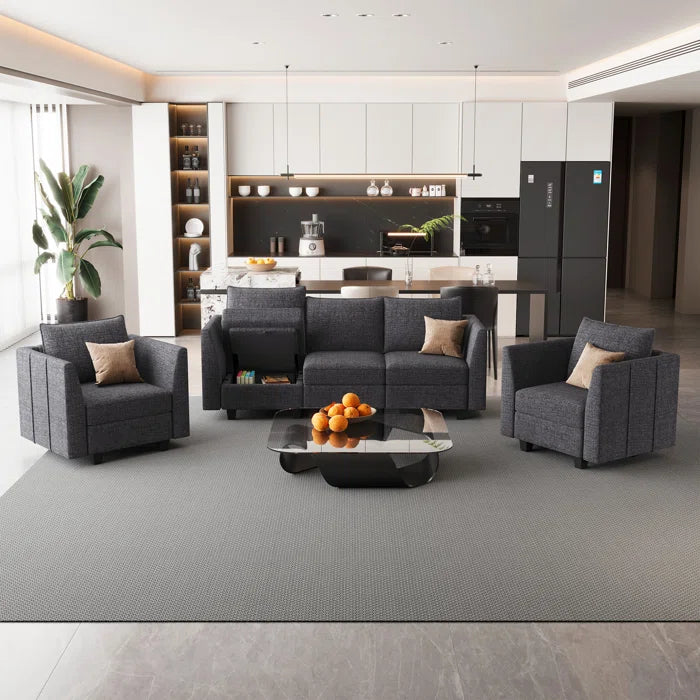 7 Seater Sofa Set: 3-Piece Chenille Modular Sectional with Storage Sofa