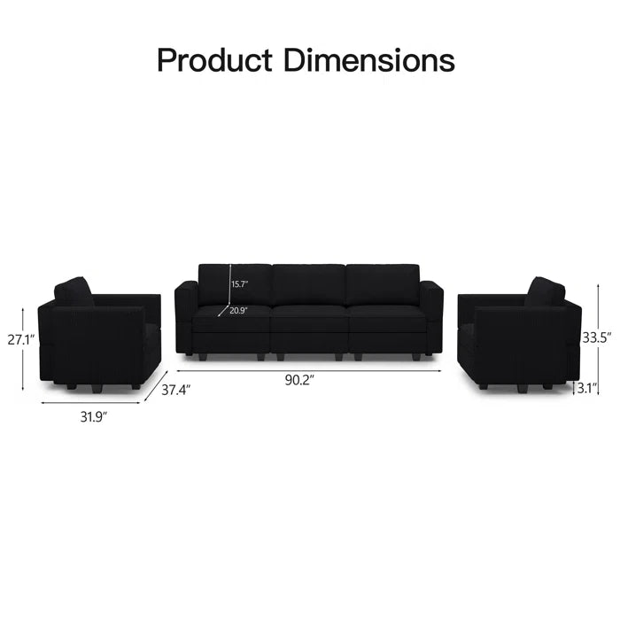 7 Seater Sofa Set: 3-Piece Modular Sectional with Storage Seats for Sofa Set