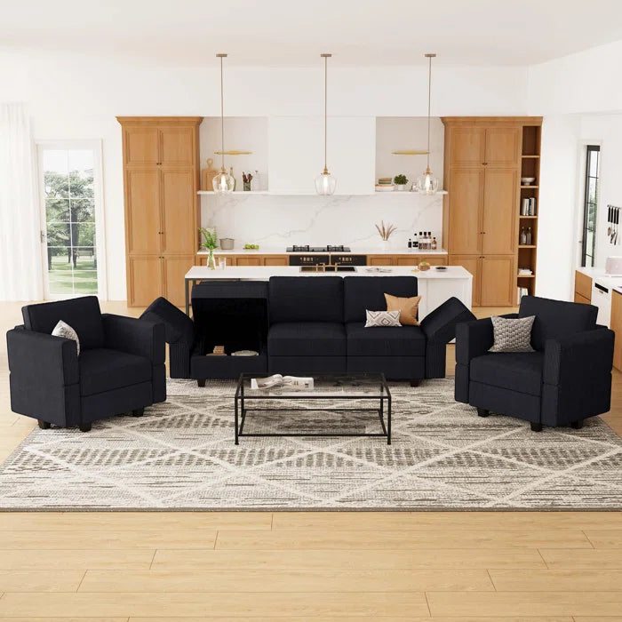 7 Seater Sofa Set: 3-Piece Modular Sectional with Storage Seats for Sofa Set
