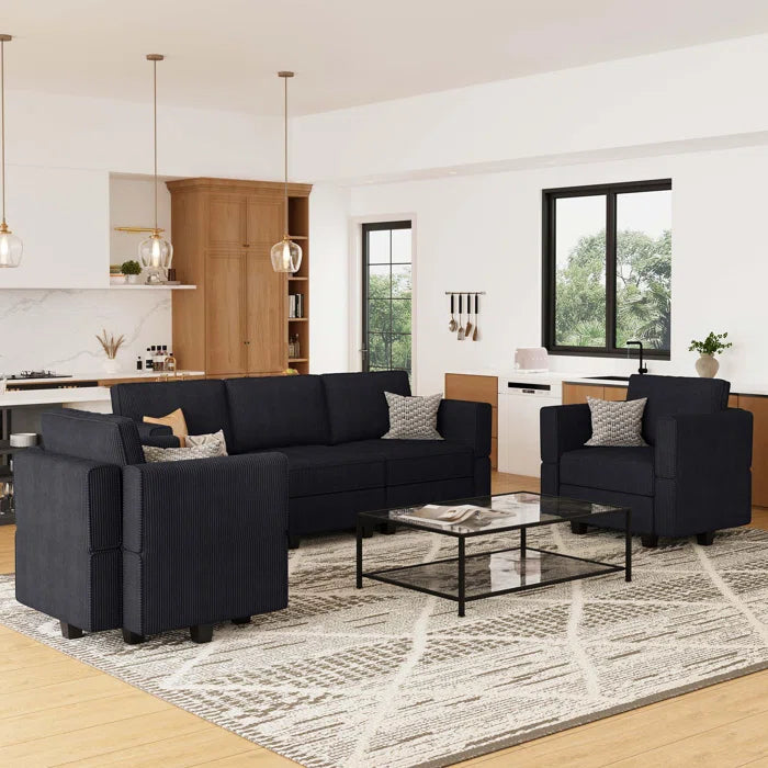 7 Seater Sofa Set: 3-Piece Modular Sectional with Storage Seats for Sofa Set