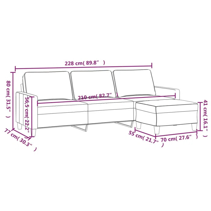3-Seater Sofa with Footstool 82.7" Fabric