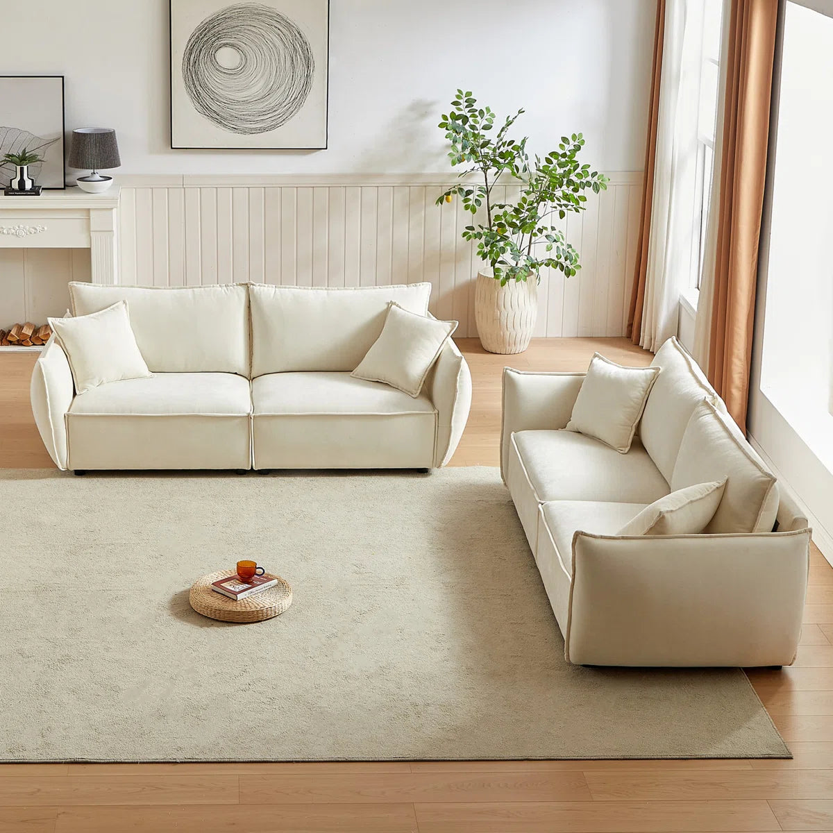 7 Seater Sofa Set: 3+3+1 Linen Fabric Living Room Sofa Combo