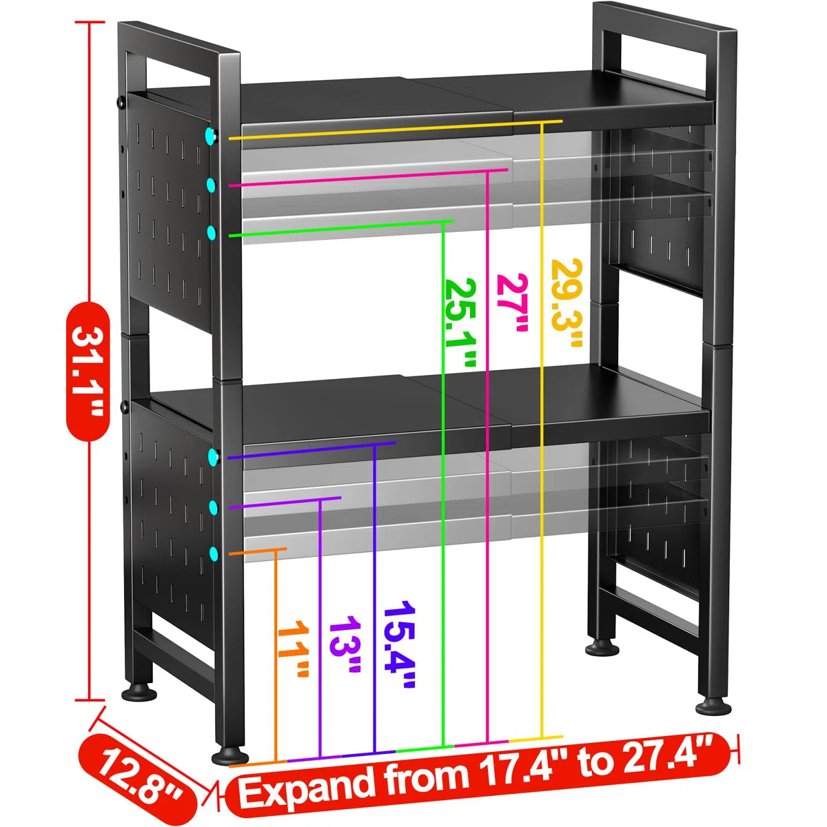 Kitchen Rack: 3-Tier Heavy-Duty Microwave Oven Rack Shelf with 9 Hooks for Kitchen Shelves Counter Top Organizer