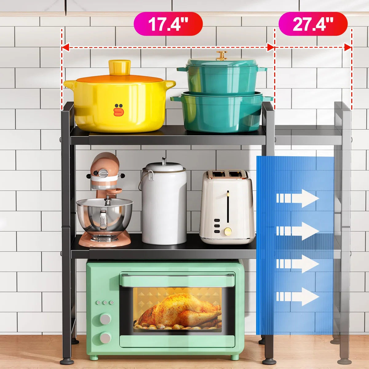 Kitchen Rack: 3-Tier Heavy-Duty Microwave Oven Rack Shelf with 9 Hooks for Kitchen Shelves Counter Top Organizer