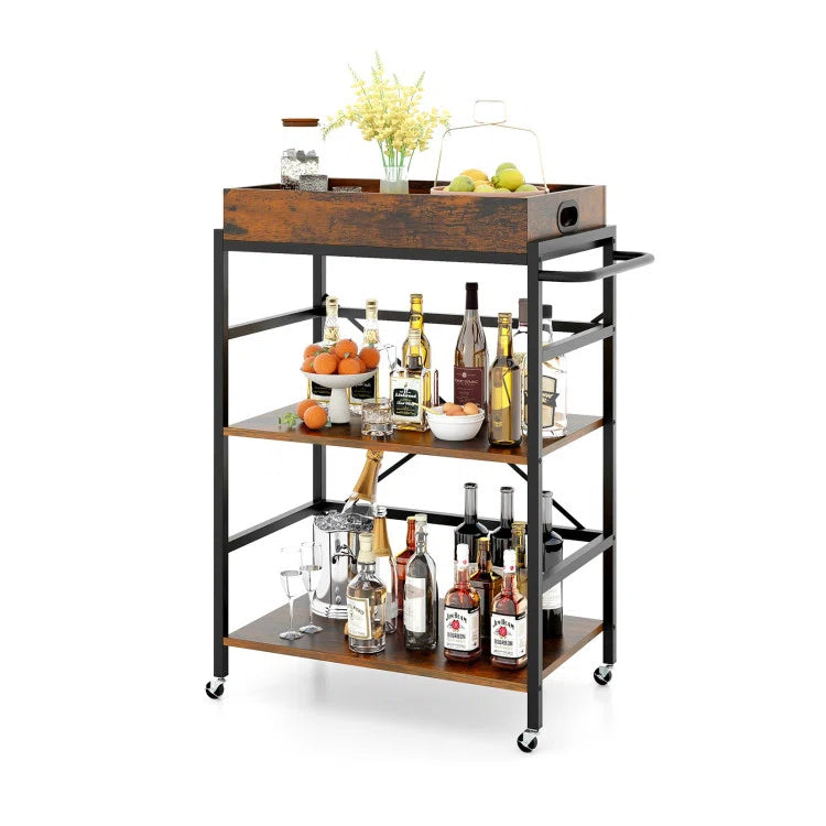 Kitchen Rack: 3-Tier Kitchen Industrial Bar Cart with Detachable Tray