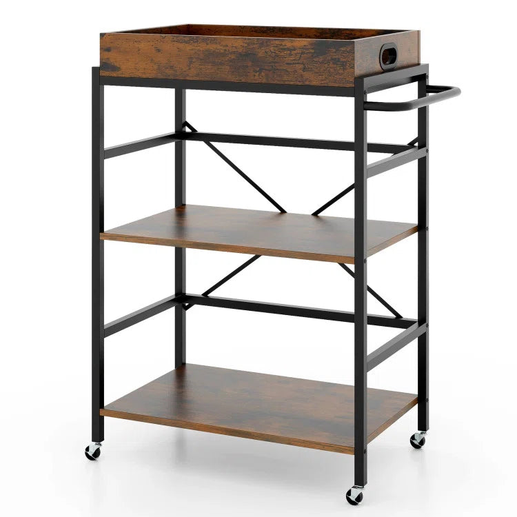 Kitchen Rack: 3-Tier Kitchen Industrial Bar Cart with Detachable Tray