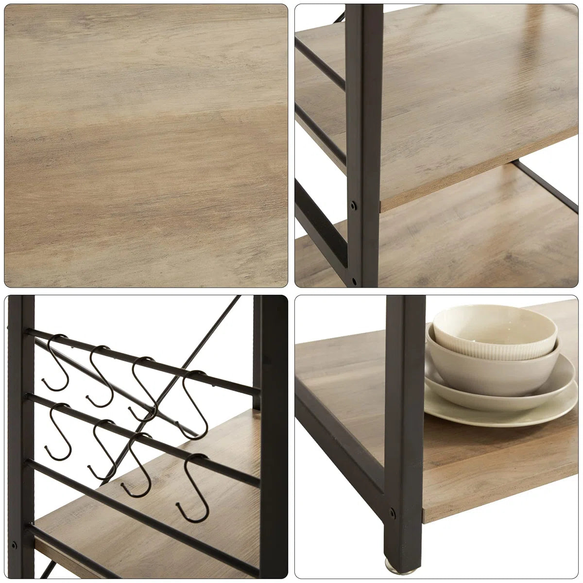 Kitchen Rack: 3-Tier Microwave Oven Stand with Metal Frame and 6 Hooks