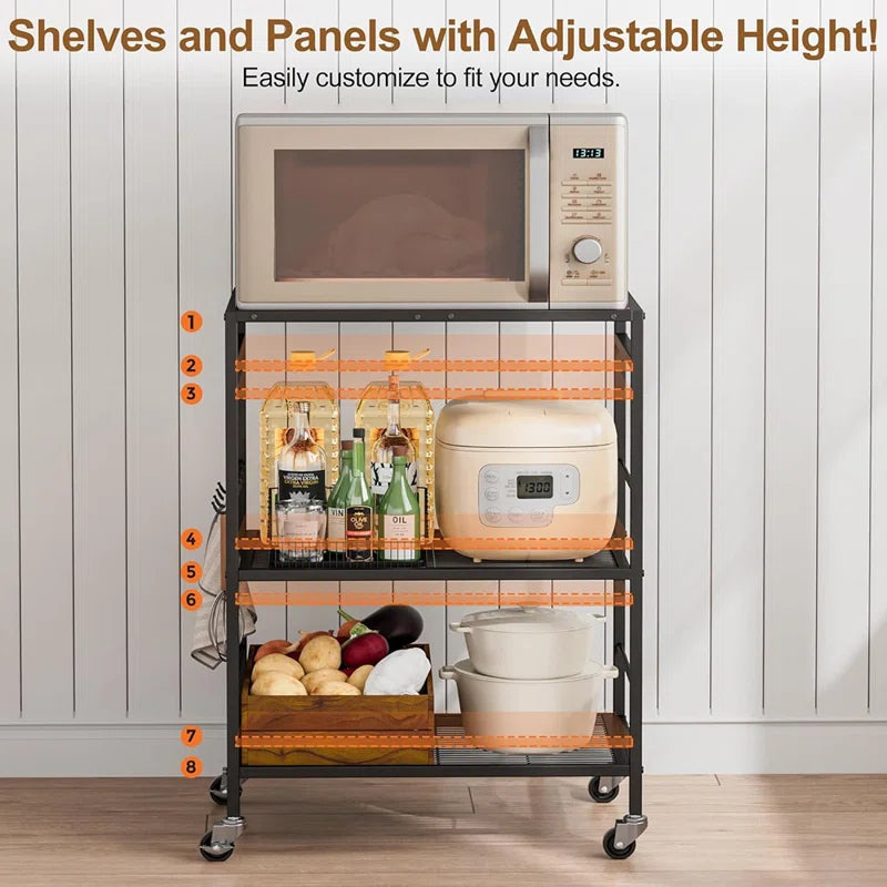 Kitchen Racks: 3-Tier kitchen cart with movable shelves for storing microwaves