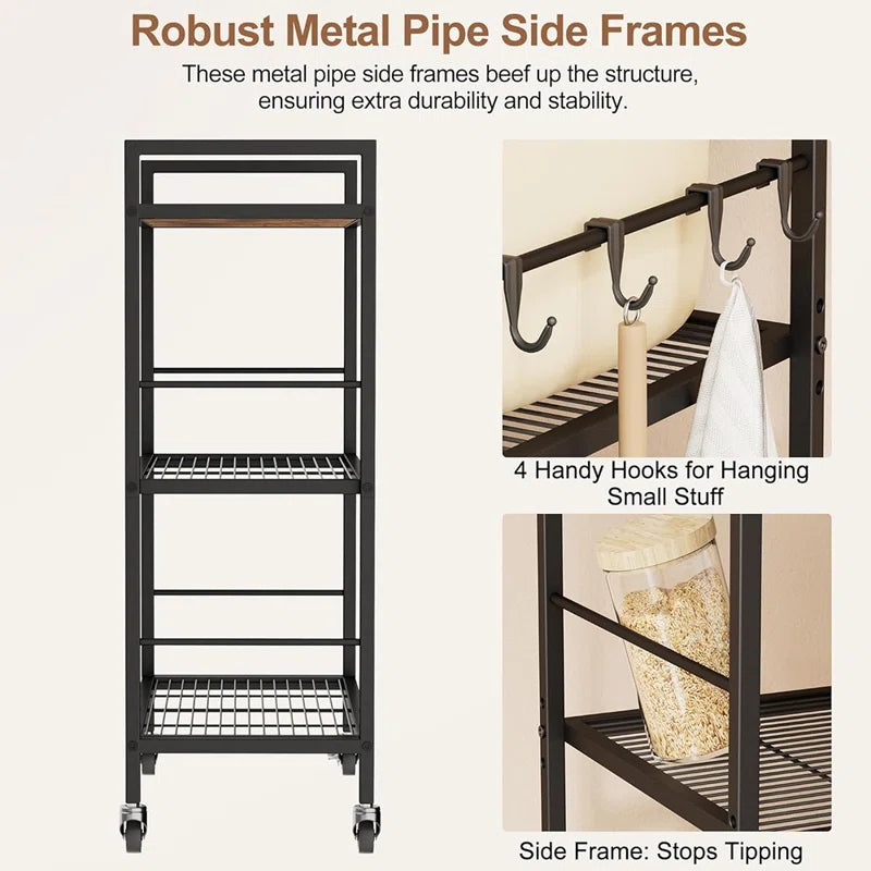 Kitchen Racks: 3-Tier kitchen cart with movable shelves for storing microwaves