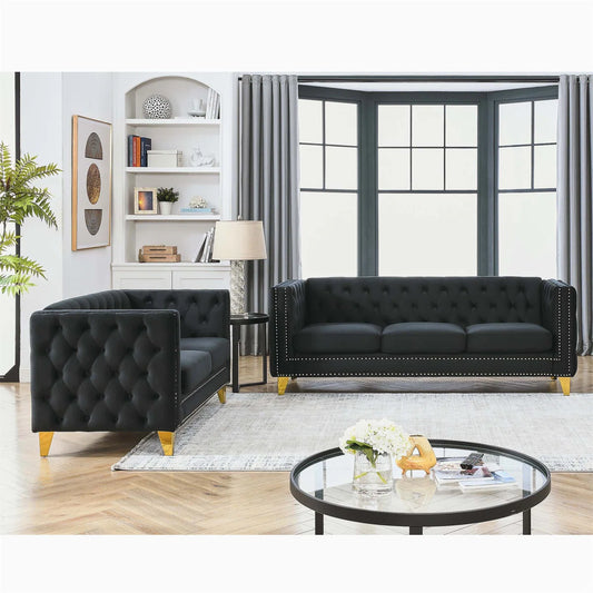 7 Seater Sofa Set: Luxurious Black Velvet 3+2 Seater Combination Sofa