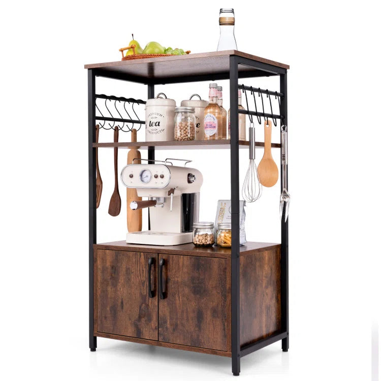 Kitchen Rack: 3-tier kitchen Baker's Rack with Cabinet, 2 open shelves, and 10 S-shaped hooks, 17 stories