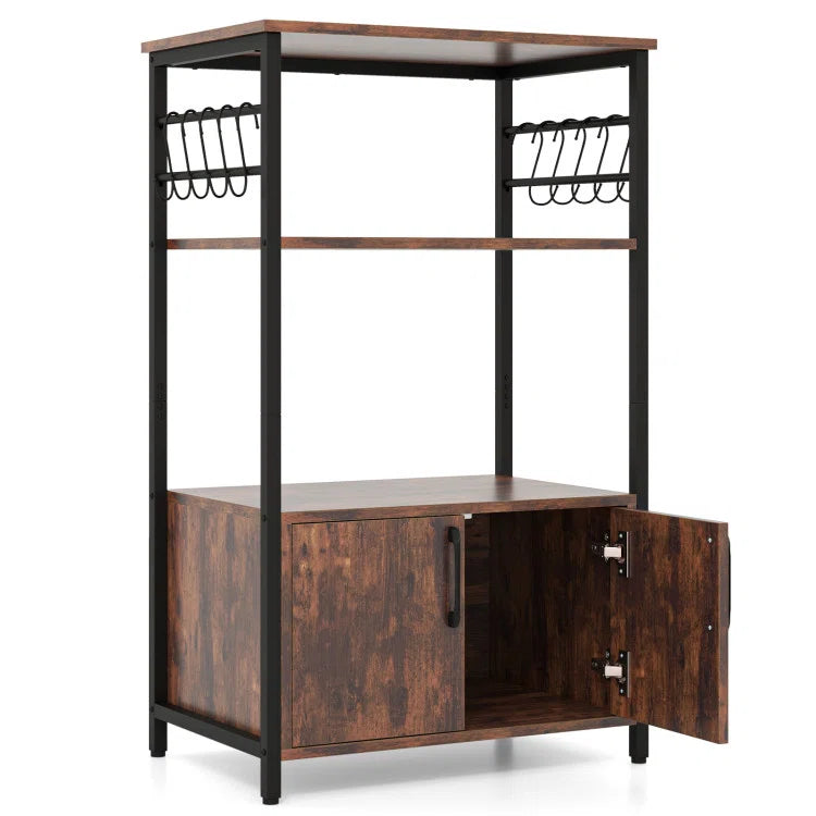Kitchen Rack: 3-tier kitchen Baker's Rack with Cabinet, 2 open shelves, and 10 S-shaped hooks, 17 stories