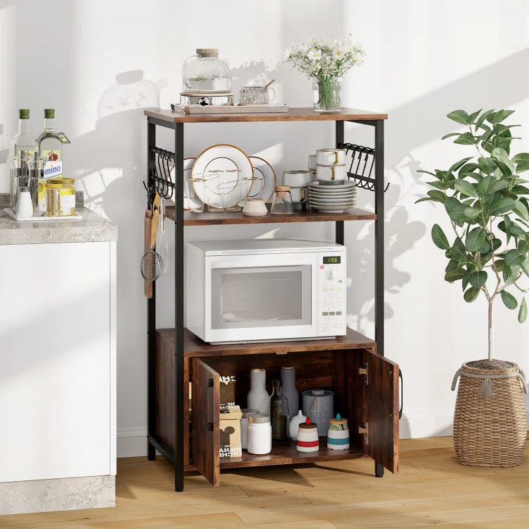 Kitchen Rack: 3-tier kitchen Baker's Rack with Cabinet, 2 open shelves, and 10 S-shaped hooks, 17 stories