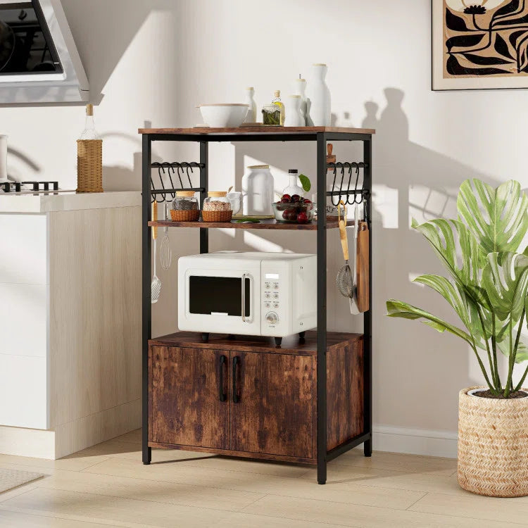 Kitchen Rack: 3-tier kitchen Baker's Rack with Cabinet, 2 open shelves, and 10 S-shaped hooks, 17 stories