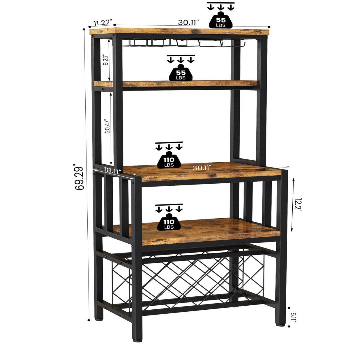 Kitchen Rack: 30.11'' Iron Standard Baker's Rack with Microwave Compatibility