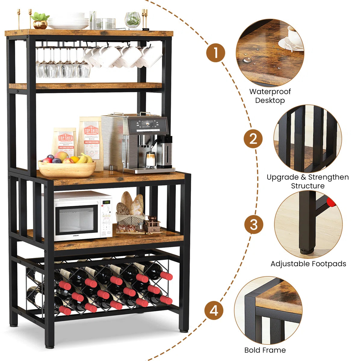 Kitchen Rack: 30.11'' Iron Standard Baker's Rack with Microwave Compatibility