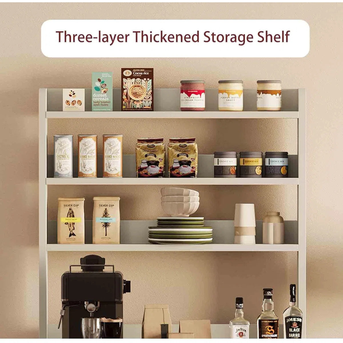 Kitchen Rack: 30.7" Bakers Rack with 2 Glass Doors, Power Outlet Farmhouse Bakers Rack and Kitchen Bakers Rack Cabinet with Large Storage