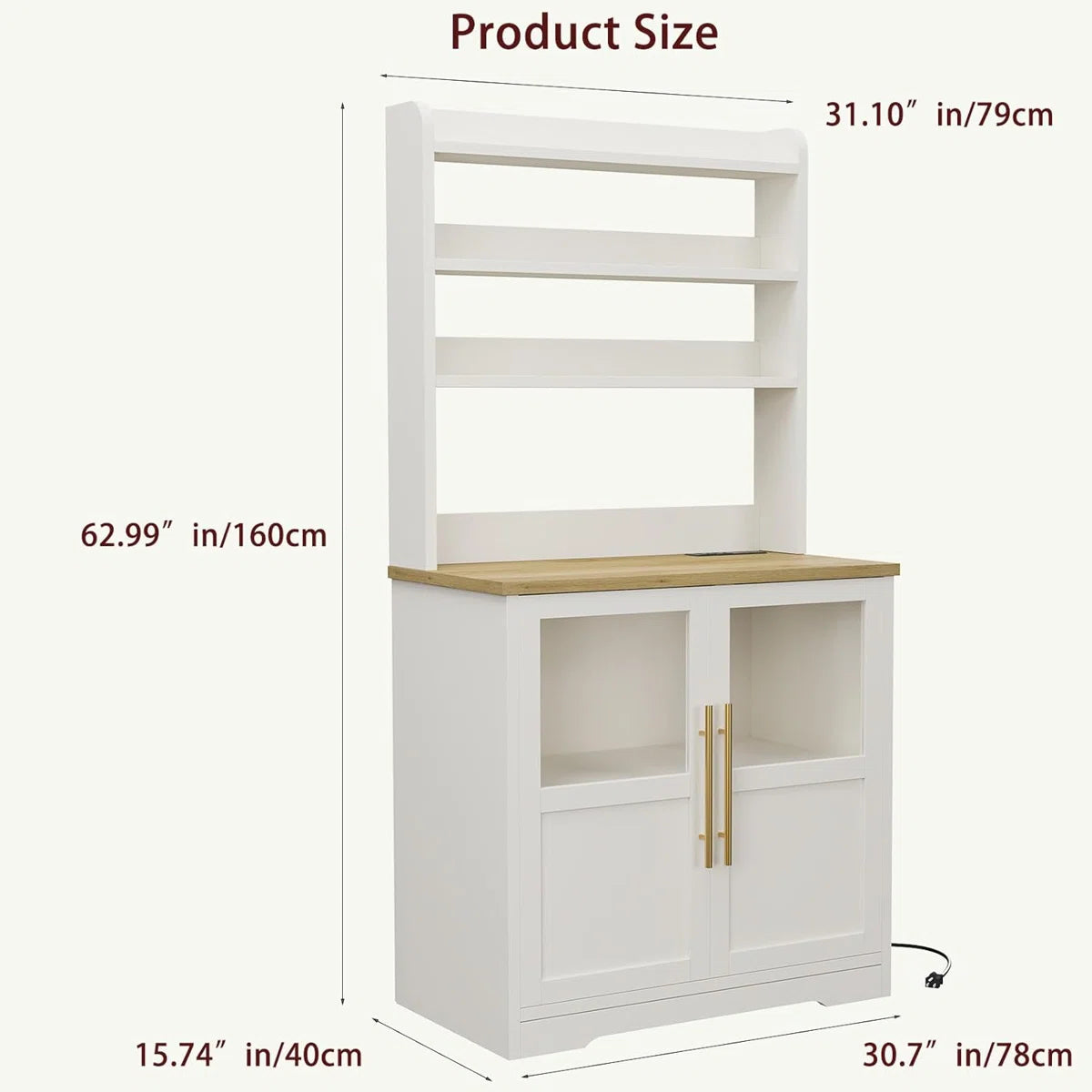 Kitchen Rack: 30.7" Bakers Rack with 2 Glass Doors, Power Outlet Farmhouse Bakers Rack and Kitchen Bakers Rack Cabinet with Large Storage