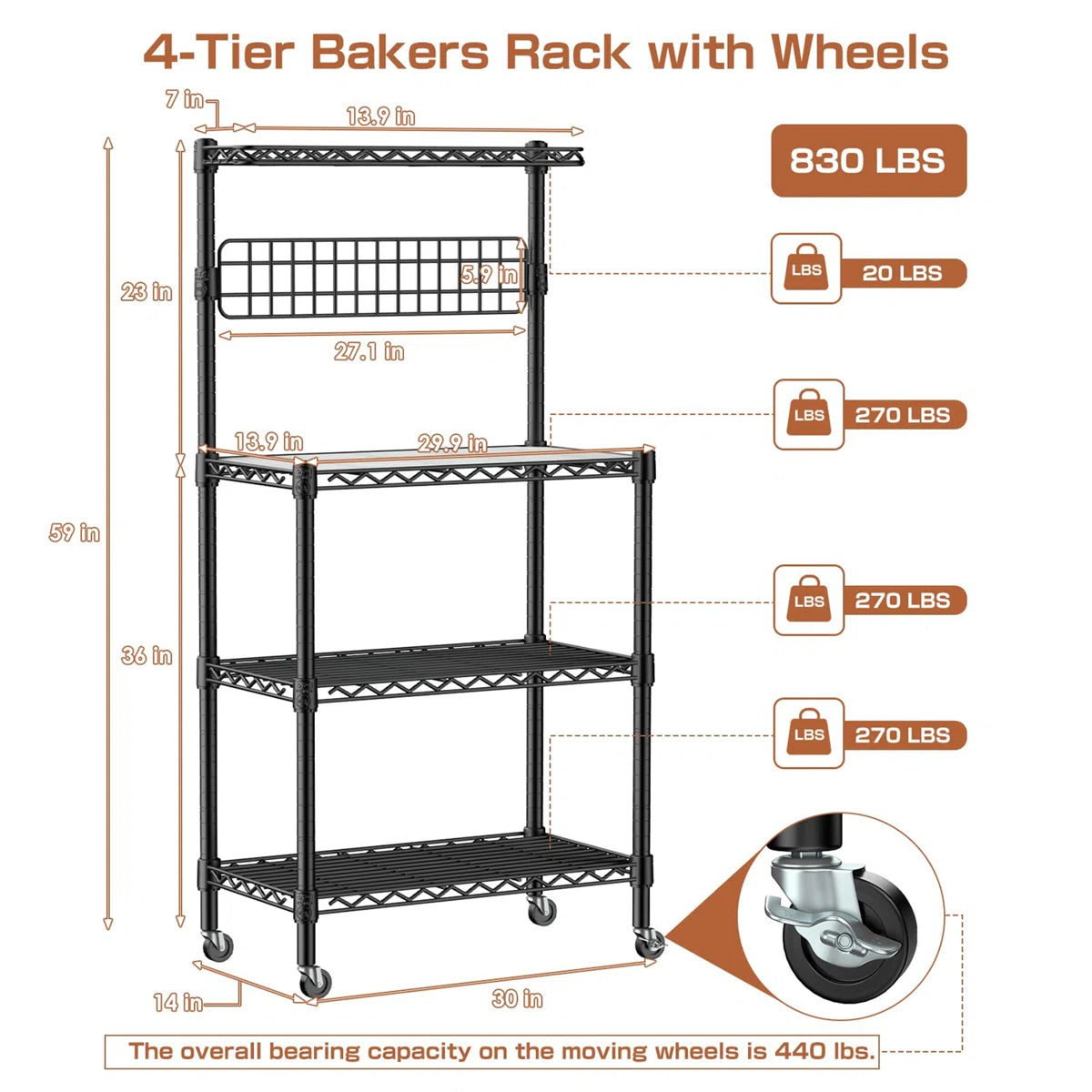 Kitchen Racks: Microwave-compatible standard 30-inch metal baker's rack