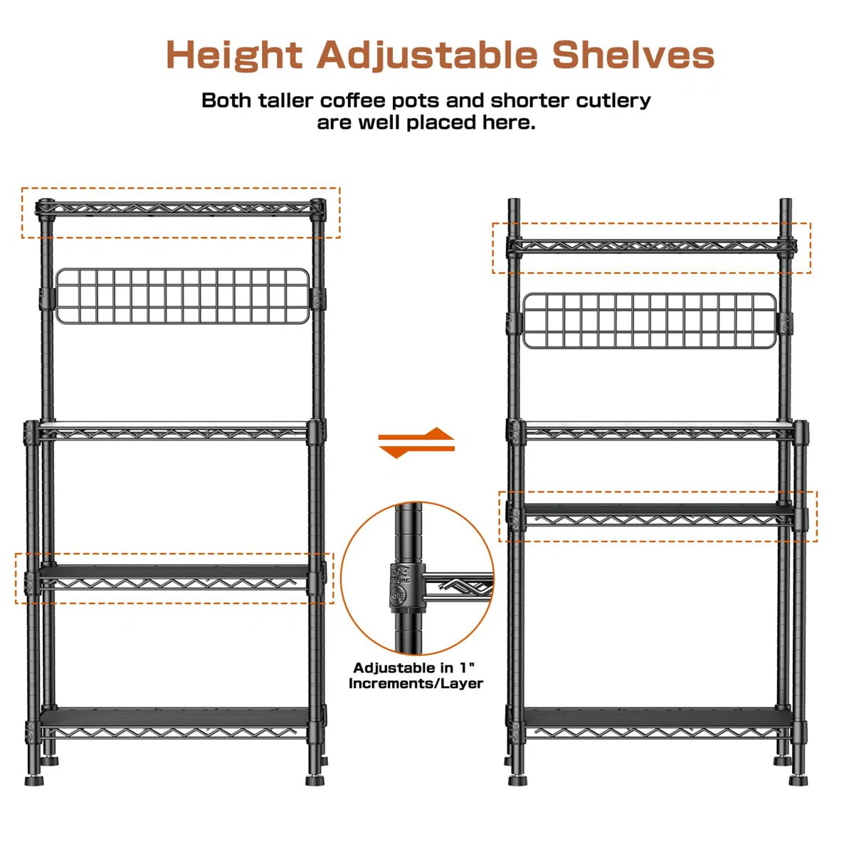 Kitchen Racks: Microwave-compatible standard 30-inch metal baker's rack