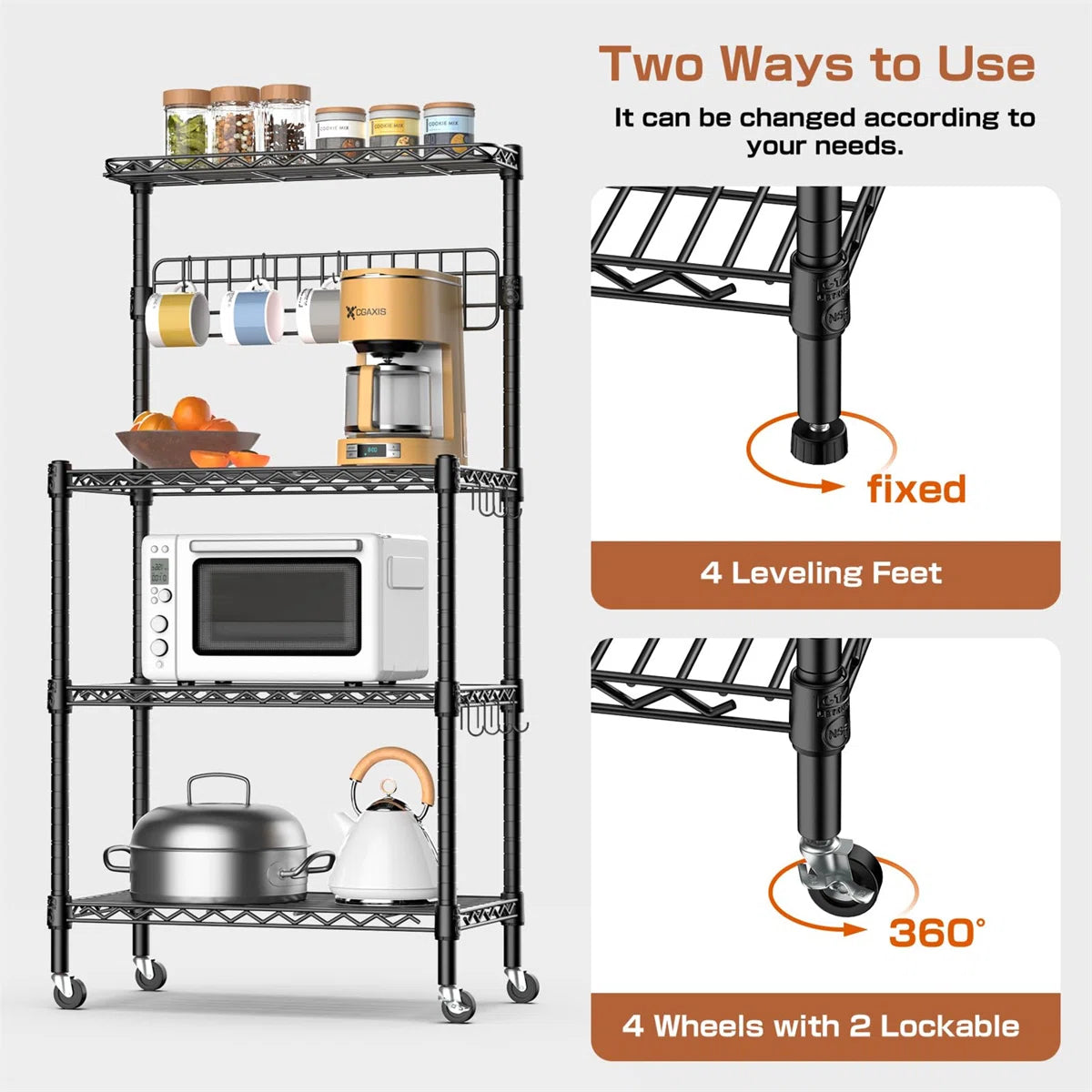 Kitchen Racks: Microwave-compatible standard 30-inch metal baker's rack