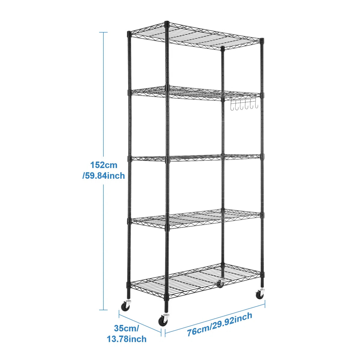 Kitchen Rack: 30'' W Metal Height -Adjustable Shelving Unit with Wheels