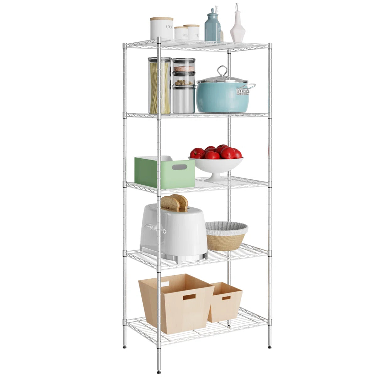 Kitchen Rack: 30'' W Metal Shelving Unit with Wheels